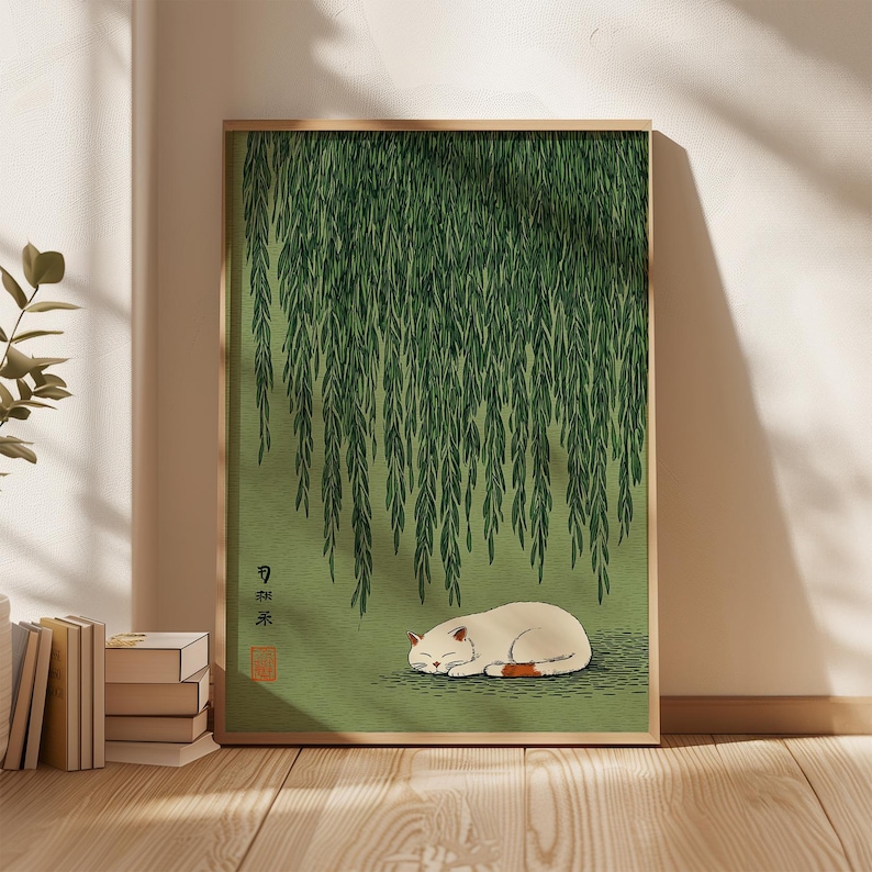 Home Office Youtube - Poster giapponese con gatto sotto l'albero