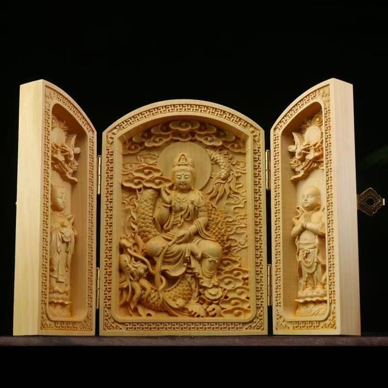 Home Office Feng Shui - scultura in legno Guanyin, sculture e