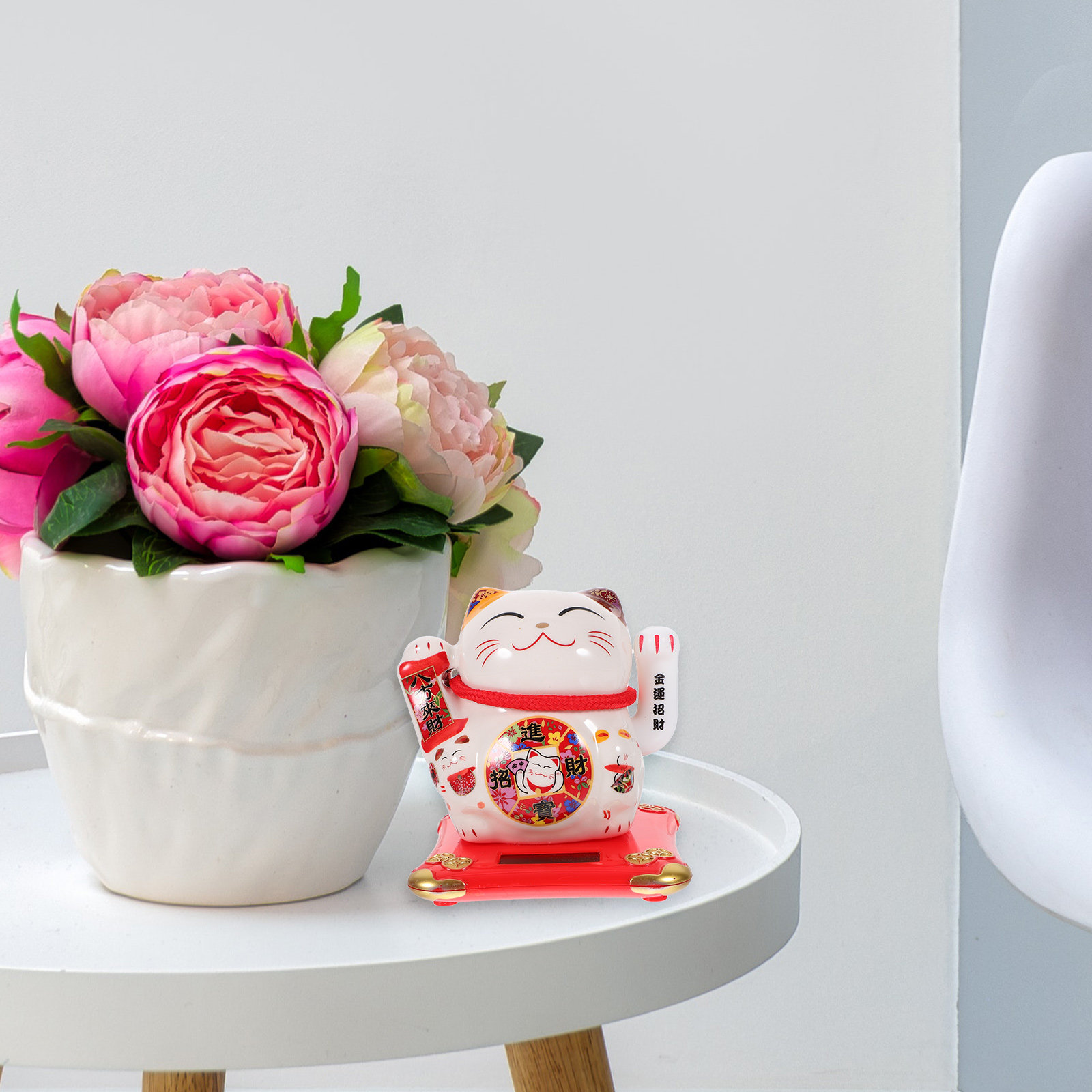 Home Office Feng Shui - Ornamento Gatto Solare con Braccio Ondulante,